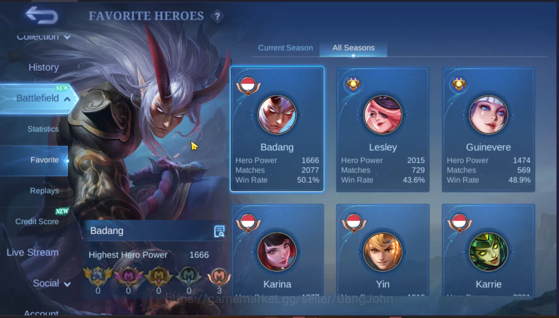 Mobile Legends: Bang Bang Accounts Others Hero 127 | Skin 232 | Emblem All Max | Level Akun 134 | Zodiac Irithel | Zodiac 3