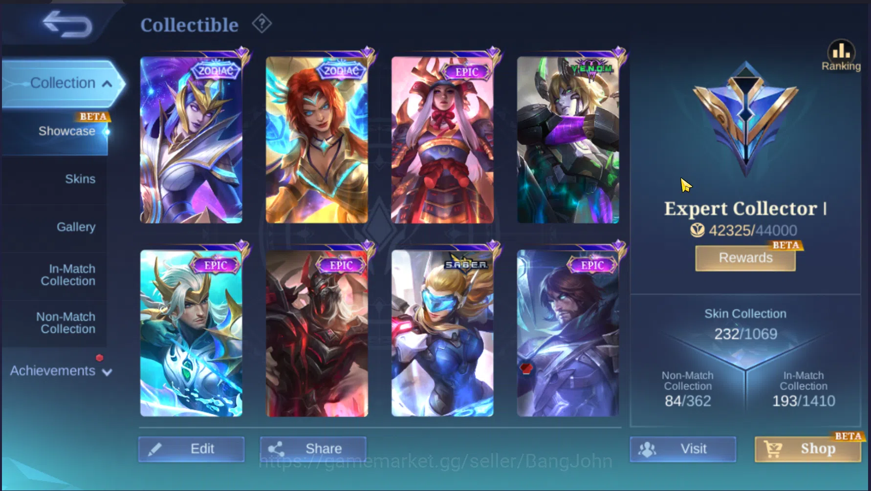Mobile Legends: Bang Bang Accounts Others Hero 127 | Skin 232 | Emblem All Max | Level Akun 134 | Zodiac Irithel | Zodiac 4