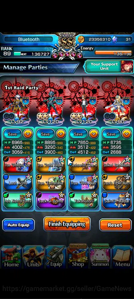 Grand Summoners Accounts Mid-Game Global|Rank 89|1 Sp.Art|22 Ascend|InumutaTW,Roy,EmiyaTW,Summer 3