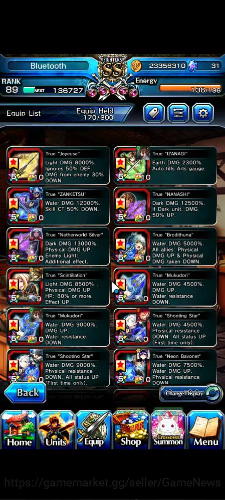 Grand Summoners Accounts Mid-Game Global|Rank 89|1 Sp.Art|22 Ascend|InumutaTW,Roy,EmiyaTW,Summer 5