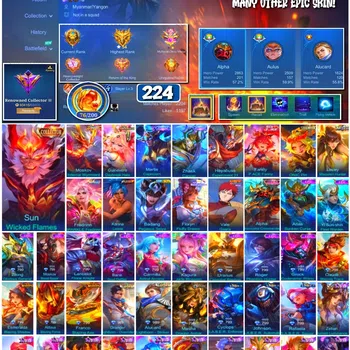 Mobile Legends: Bang Bang Accounts 🔥 #3977 🔥 224 Skins 💎 Renowned Collector III 👑 Collector Skin ⚔️ Zodiac Martis