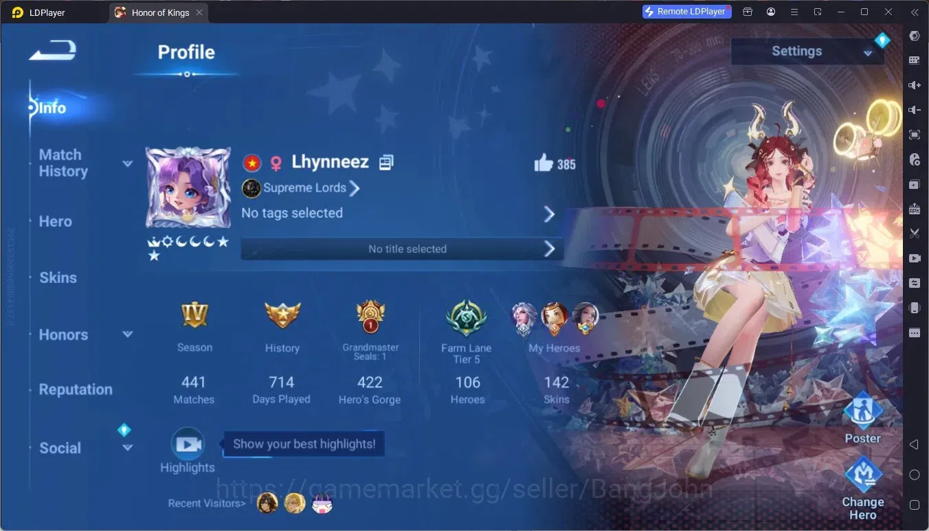 Honor of Kings Accounts Global | 112H 73S | MYTHIC Yaria, BLESSED Ukyo Tac image 1