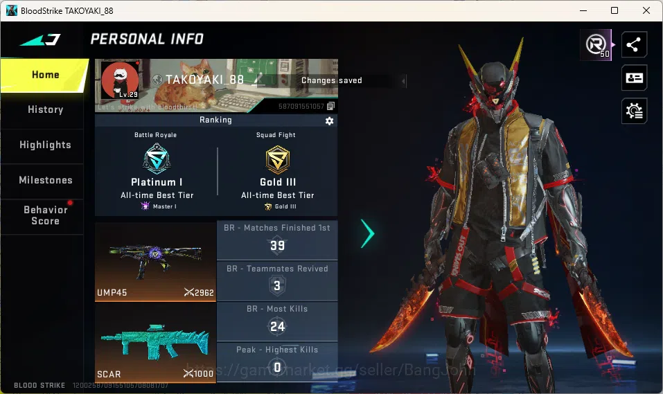 Blood Strike Accounts Others ASIA | 1 Ultra Melee: Dual Blades-Perdition | 1 TR Gun | 1 TR Striker: JACK | 3 Ultra Guns | 3 1