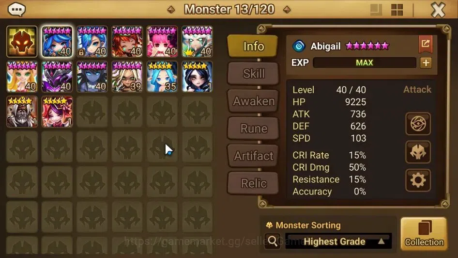 Summoners War: Sky Arena Accounts GLOBAL Lv 61|2 LD[Valantis,Gurkha]|10 Total NB5[No image 8