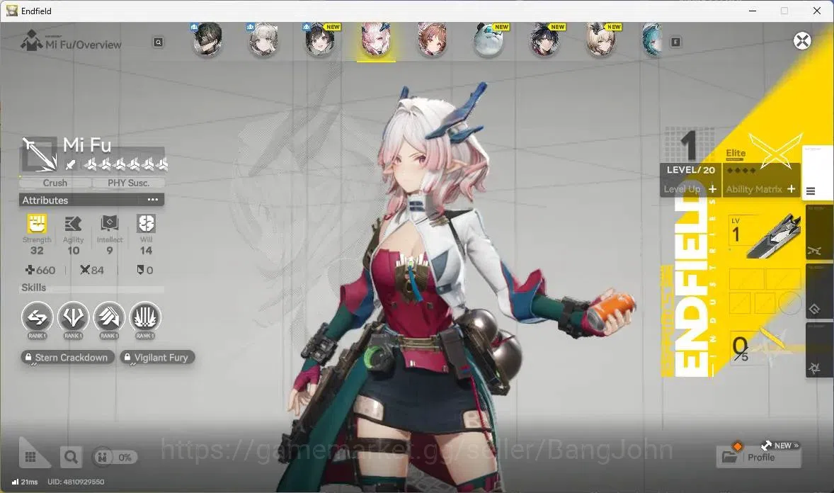 Arknights: Endfield Accounts ASIA | Starter | 1 Limit ( Mi Fu ) | 294K Gold | 5 image 2