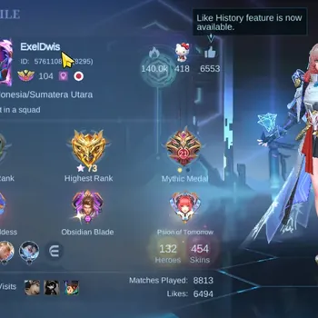 Mobile Legends: Bang Bang Accounts Collector Hero 132|Skin 454|3 Legend (Guinevere,Lunox,Alucard)|Julian