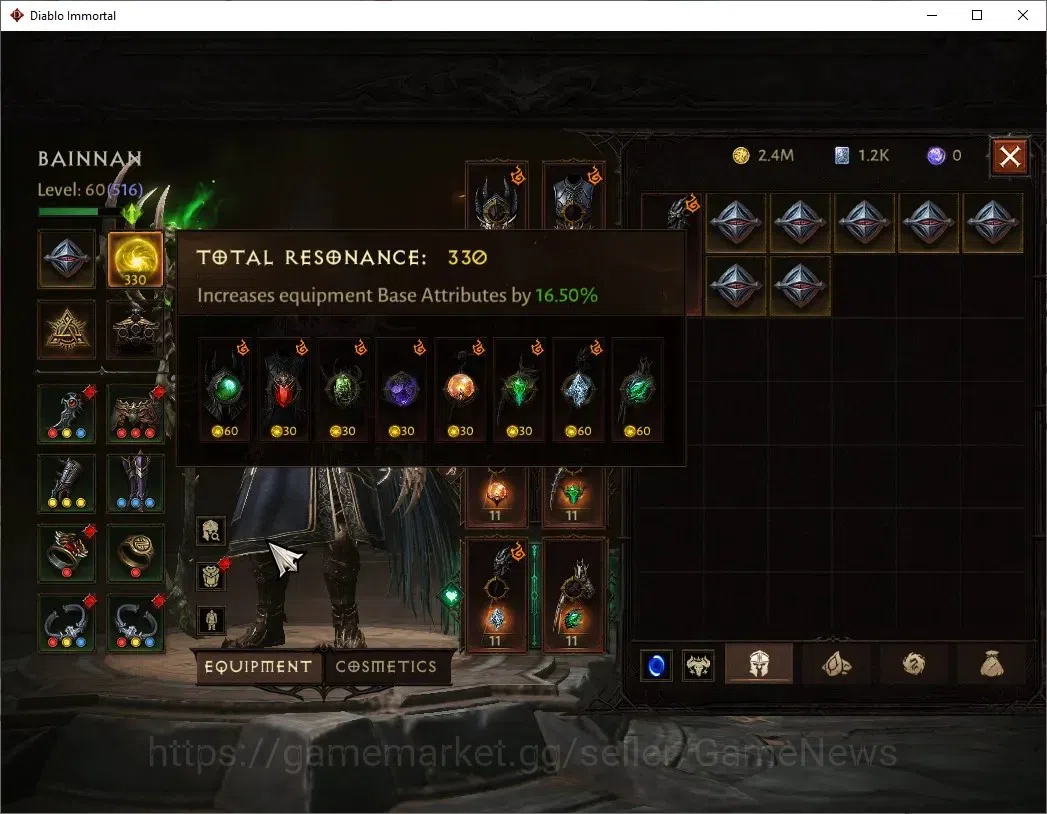 Diablo Immortal Accounts High-End SA - Verathiel|CS ON|Lv60(516) Druid |CR 34313 |Reso 330 |Paragon Vanquisher |Inferno II 4
