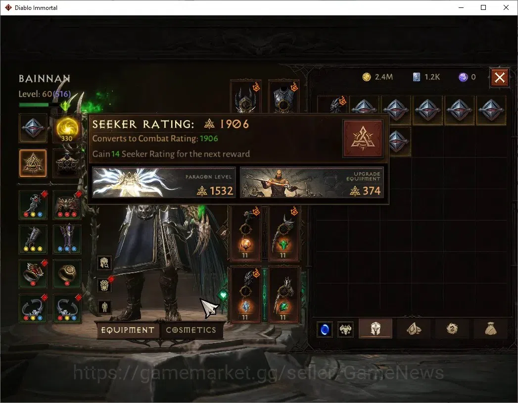 Diablo Immortal Accounts High-End SA - Verathiel|CS ON|Lv60(516) Druid |CR 34313 |Reso 330 |Paragon Vanquisher |Inferno II 5