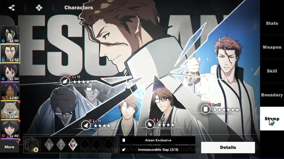 BLEACH: Soul Resonance Accounts NuverseSEA|Lv 35|6 SSR|(Ulqiuorra,Aizen,Yoruici)+Stamp,Sajin,Urahara,Byakuya|3 Sign|12 SR 8