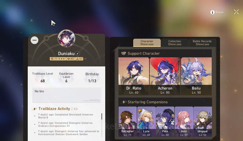 Honkai Star Rail Accounts Asia|TL 68|13 Limited|[Yao Guang,Kafka,Hysilens,B3 image 1