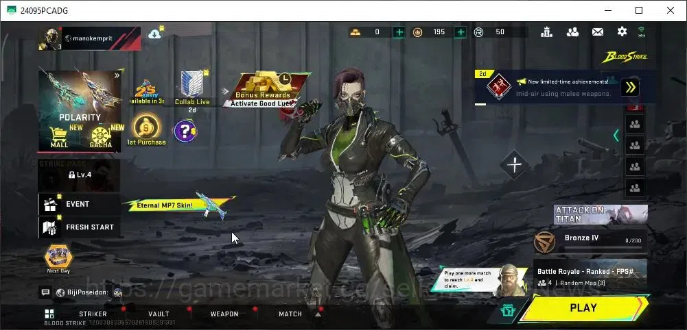 Blood Strike Accounts Collab Skin ASIA|Ultra Melee Talon Knife Scythe|Collab AOT M4A1 Battle of Faith|Legendary Magnum 1