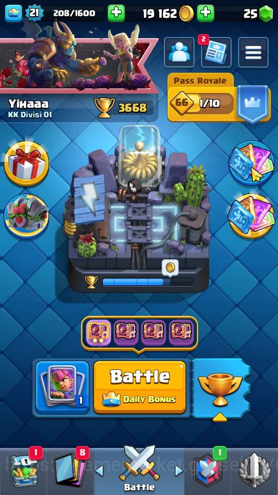 Lv 21|Trophy 3668|KTL 8|Limited Skin|Card 67| 2 EVO 2 Legendary 17 Epic 23 Rare 25 Common|TakeEmail(CR1459) Clash Royale Midgame Lv 21|Trophy 3668|KTL 8|Limited Skin|Card 67| 2 EV image 1