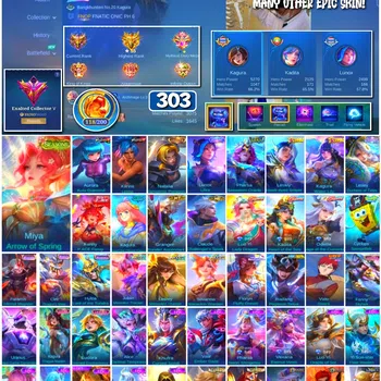 Mobile Legends: Bang Bang Accounts 🔥 #4120 🔥 💎 303 Skins 👑 Collector Natalia Warrioress Paragon ⚔️ Exalted Collector V