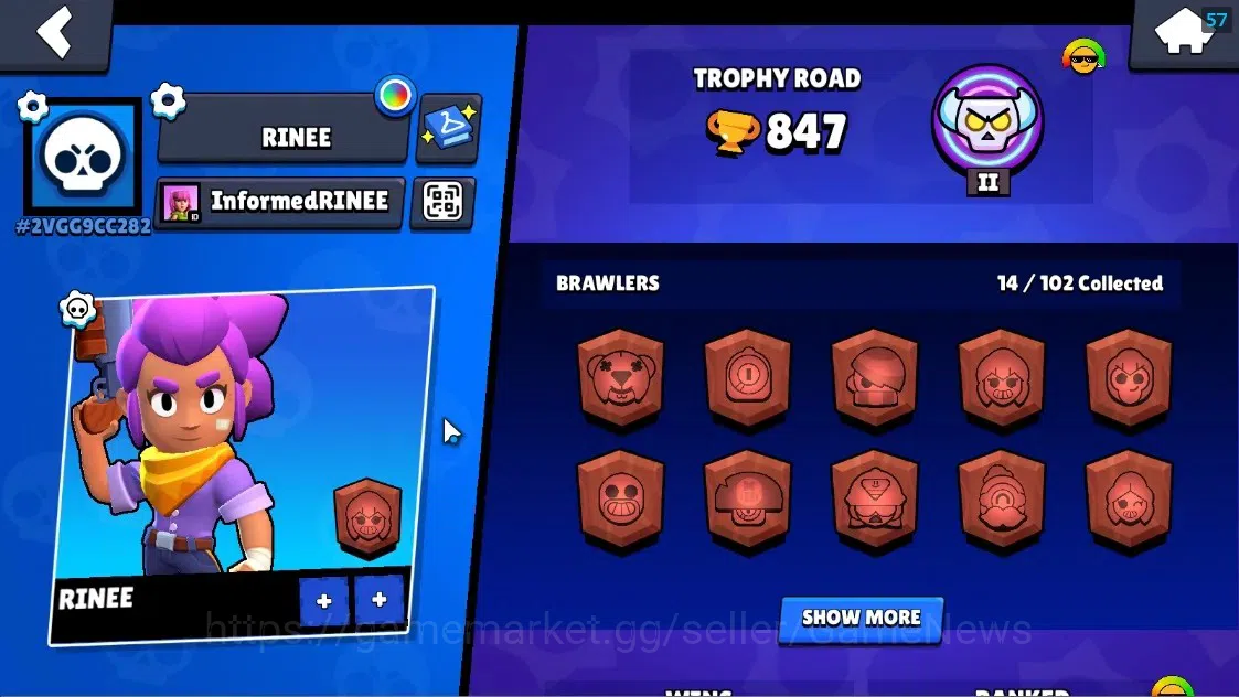 Brawl Stars Accounts 847 Trophy|14 Brawlers 1 Max Lvl Full Buffies Edgar|1 Super Rare Skin (Ash Boy)|8800 Bling|CN 2