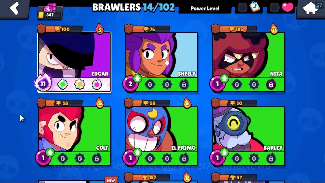 Brawl Stars Accounts 847 Trophy|14 Brawlers 1 Max Lvl Full Buffies Edgar|1 Super Rare Skin (Ash Boy)|8800 Bling|CN 7