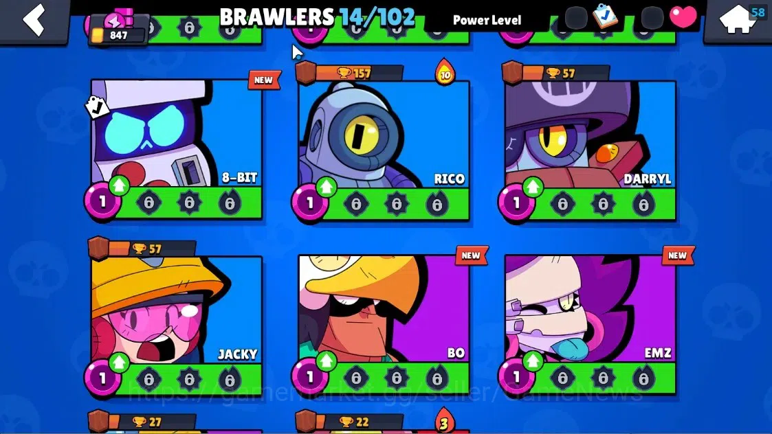 Brawl Stars Accounts 847 Trophy|14 Brawlers 1 Max Lvl Full Buffies Edgar|1 Super Rare Skin (Ash Boy)|8800 Bling|CN 8