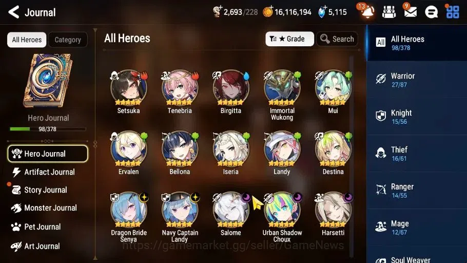 Epic Seven Accounts High-End GLOBAL Unverif|New Era|5 ML(Salome,Har Setti,US Choux,DB Senya,NC Landy)+Setsuka,Etc|PoH 7