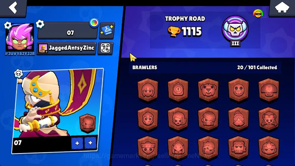 Brawl Stars Accounts 115 Trophy|20 Brawlers 2 Max Lv / 4 Myth | 2 Myth Skin [Brother Bo,Thief Edgar] 4 Epic 1 Super Rare 2