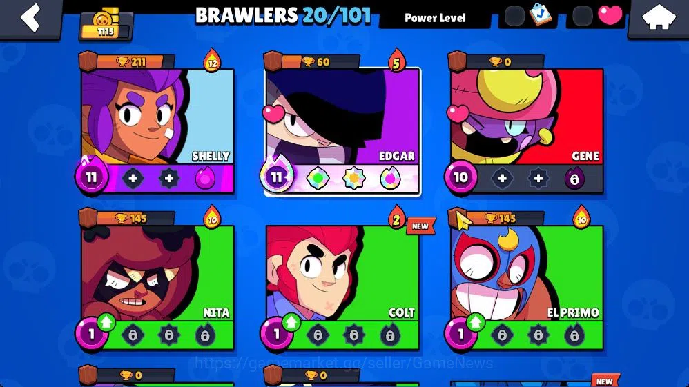 Brawl Stars Accounts 115 Trophy|20 Brawlers 2 Max Lv / 4 Myth | 2 Myth Skin [Brother Bo,Thief Edgar] 4 Epic 1 Super Rare 6