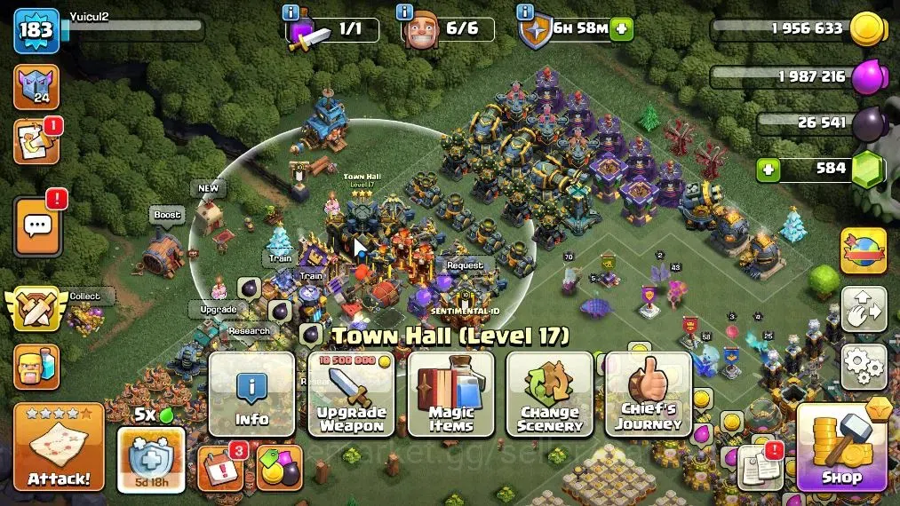 Clash of Clans Accounts High-End LV 183|TH 17-BH 9|HH 11|BK 58,AQ 70,GW 43,MP 44,RC 25,DD 12|BM 26,BC 22|Many Skins|Protect 1