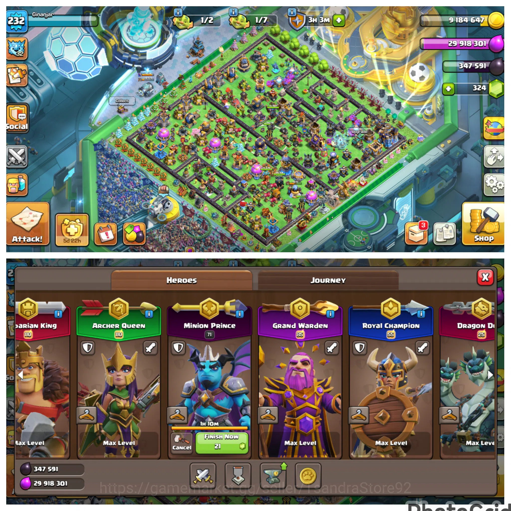 Clash of Clans Accounts High-End FLASH SALE TH 18 LVL 232 MAXED FASE 2|5 HERO MAXED|MANY EPIC EQUIPMENT MAX|NC FREE|WALL 1