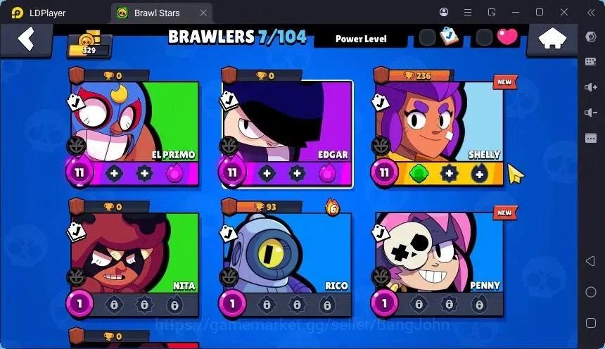 Brawl Stars Accounts Trophy 329|7 Brawler|2 Hypercharge(Elprimo,Edgar)|1Mythic(Otis),3Epic(Edgar,Shelly D,S Shelly)|Proteck 5