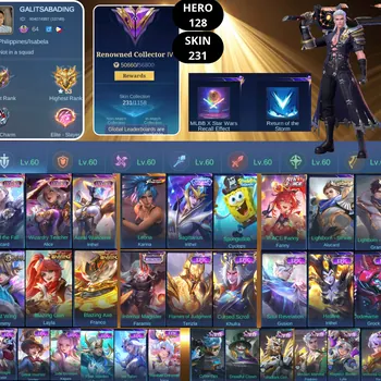 Mobile Legends: Bang Bang Accounts Smurf BEST OFFER | HERO 128 | SKIN 231 | 3X LUCKYBOX | KARINA KOF | IRITHEL ZODIAC