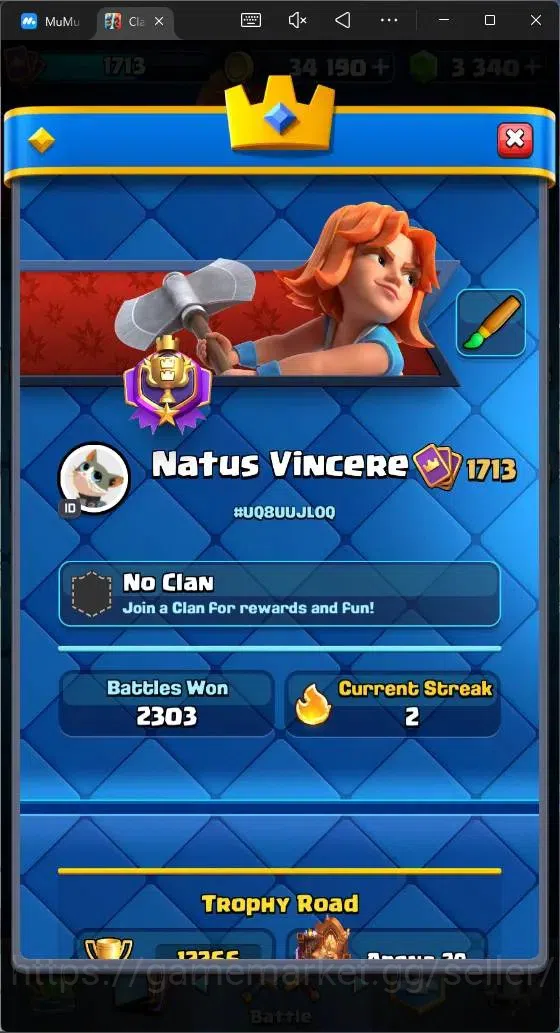 Clash Royale Accounts Mobile|CL 1713|KTL 16|Trophy 12266|121 Cards|11 Ma image 3