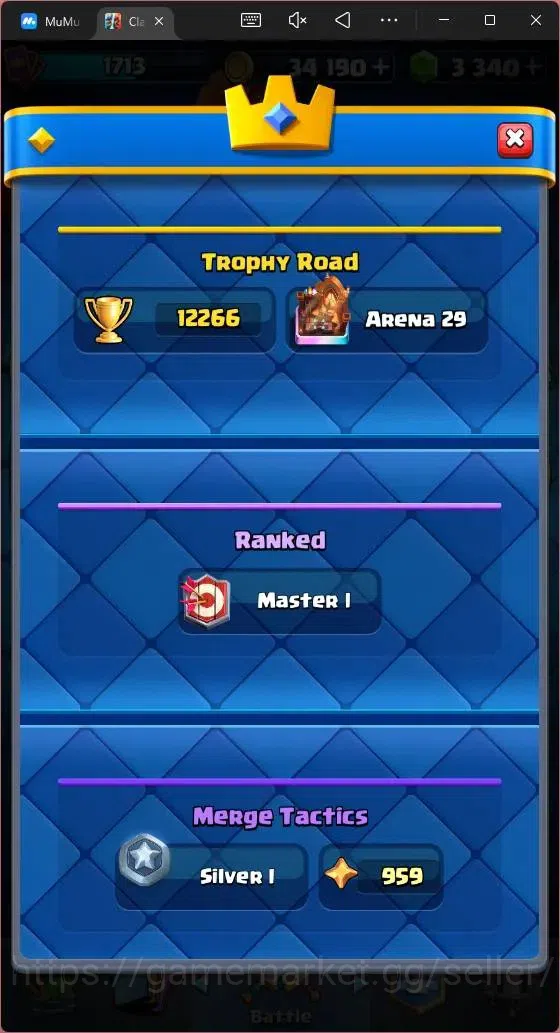 Clash Royale Accounts Mobile|CL 1713|KTL 16|Trophy 12266|121 Cards|11 Ma image 4