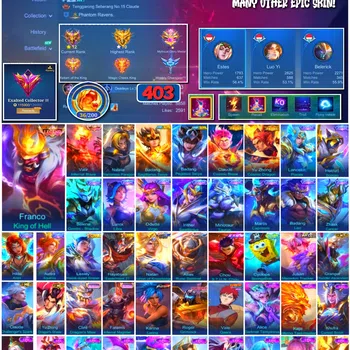 Mobile Legends: Bang Bang Accounts #3948 | 403 Skins | Legend Franco & Valir | Collector Natalia | Saint Seiya Badang