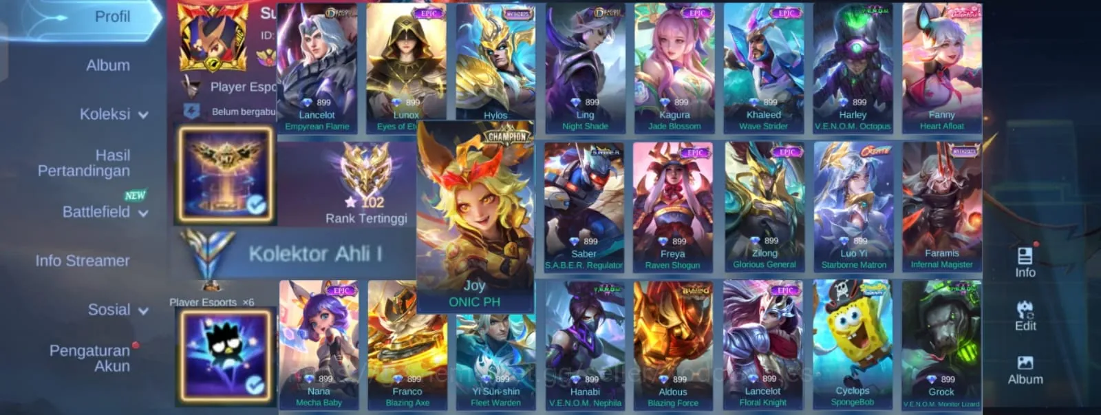 Mobile Legends: Bang Bang Accounts Collector Expert Collector 1 + Max Heroes + Max Emblems 1