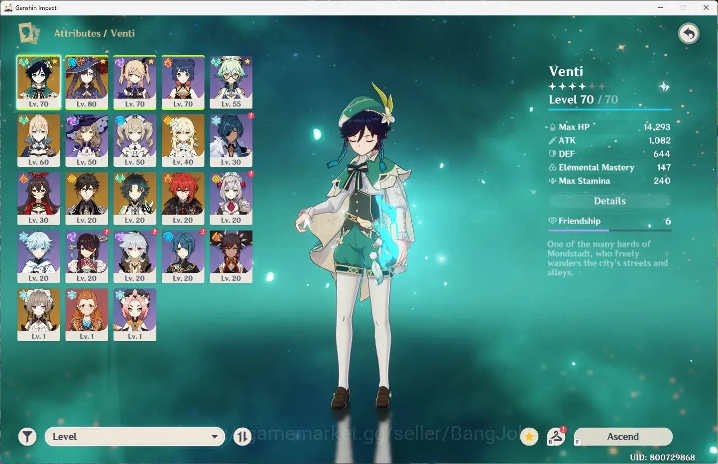 Genshin Impact Accounts ASIA | AR 43 | 4 Limit | Venti,Zhongli,Xiao,Sandro image 2