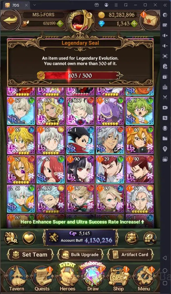 The Seven Deadly Sins: Grand Cross Accounts Endgame ASIA|4.1M Power|1343 DM|103 LS|UR NSalos 2/6,Menor 1/6,ODK 2/6 7
