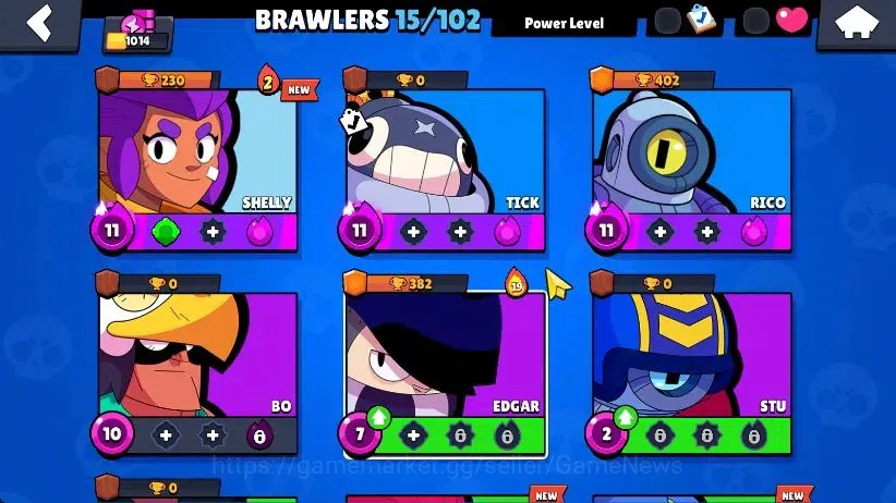 Brawl Stars Accounts 1014 Trophy|15 Brawlers 3 Max Lvl [Rico,Tick,Shelly]|1 Epic Skin [Dr Edgar] 1 SR [Sherif Shelly]|60 3