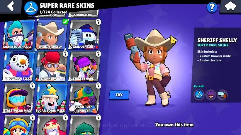 Brawl Stars Accounts 1014 Trophy|15 Brawlers 3 Max Lvl [Rico,Tick,Shelly]|1 Epic Skin [Dr Edgar] 1 SR [Sherif Shelly]|60 7