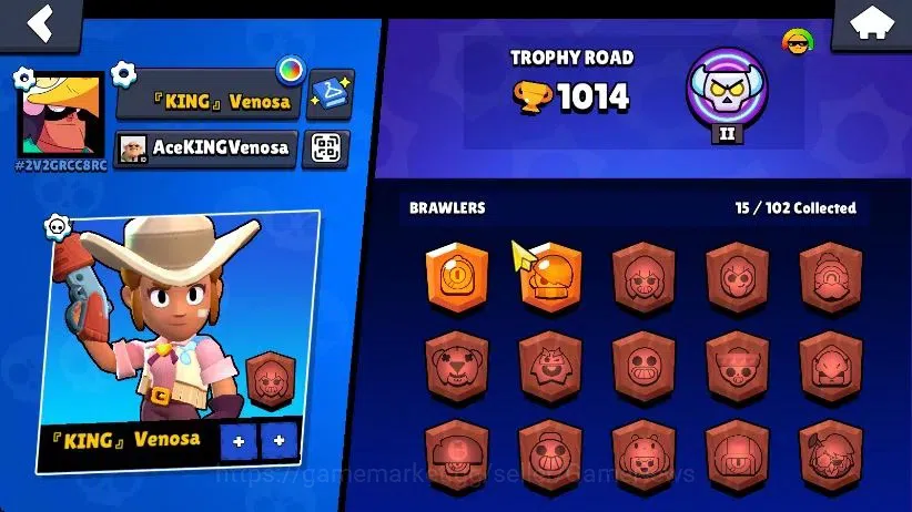 Brawl Stars Accounts 1014 Trophy|15 Brawlers 3 Max Lvl [Rico,Tick,Shelly]|1 Epic Skin [Dr Edgar] 1 SR [Sherif Shelly]|60 8