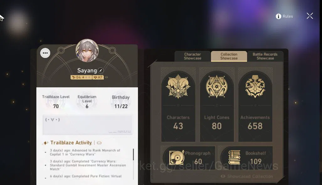 Honkai Star Rail Accounts Mid Game Asia|TL 70|12 Limited|[Kafka,Sunday,Hyacine,The Herta]+Sign,Yao Guang,B3 3