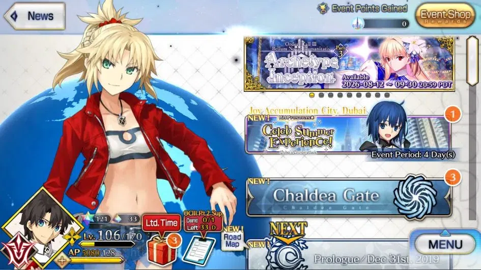 Fate-Grand Order Accounts NA Shinjuku Lv 106|4 SSR| Space Ciel (NP 2), Mordred, BB Dubai, Nightingale |121 Saint Quartz, 40 1