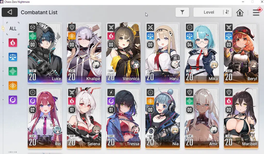 Chaos Zero Nightmare Accounts Global | Lv20 | Midgame 4 SSR (Haru,Khalipe,Luke,V image 1
