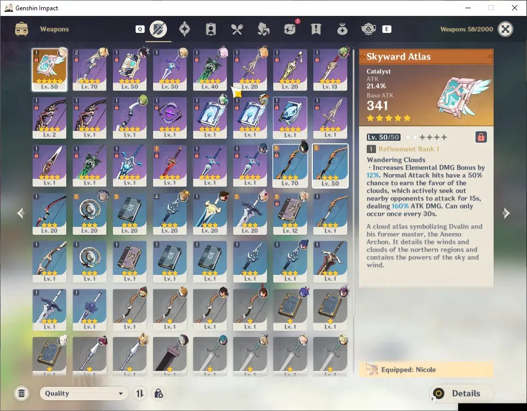 Genshin Impact Accounts ASIA|AR 54|3 Limited + 1 (*5 Weapon)|Columbina,Nic image 3