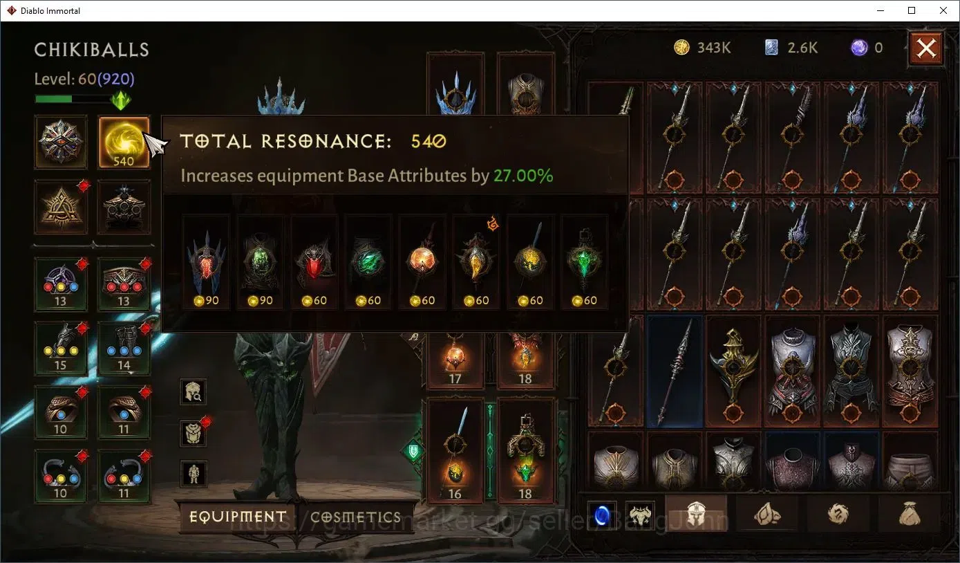 Diablo Immortal Accounts Others SEA - Verathiel |60 (920) Blood Knight - Maledictor |CR 45k |Reso 540|L30 (4*) Stormlost 14