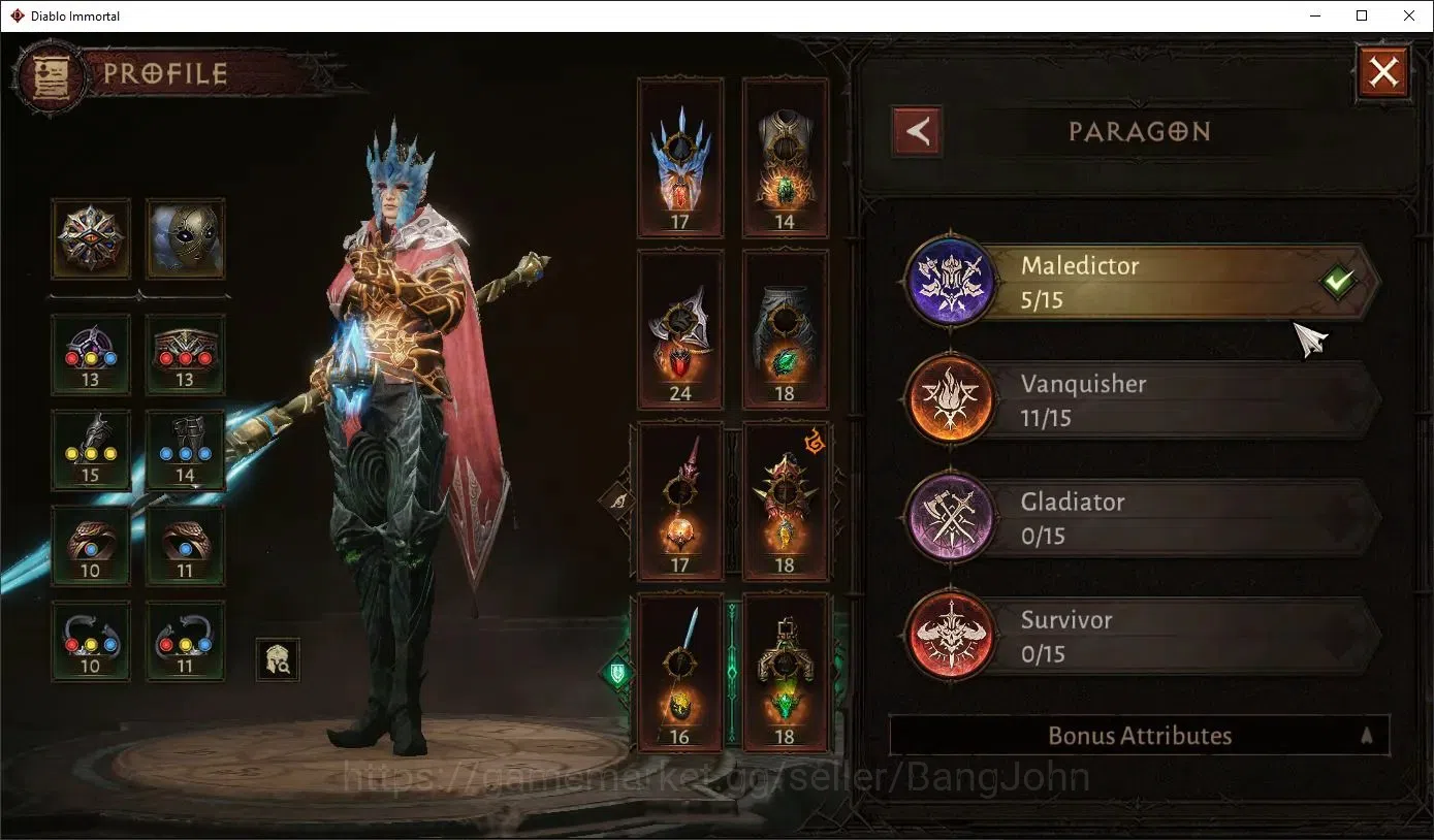 Diablo Immortal Accounts Others SEA - Verathiel |60 (920) Blood Knight - Maledictor |CR 45k |Reso 540|L30 (4*) Stormlost 3