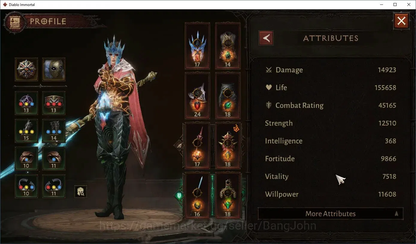Diablo Immortal Accounts Others SEA - Verathiel |60 (920) Blood Knight - Maledictor |CR 45k |Reso 540|L30 (4*) Stormlost 4