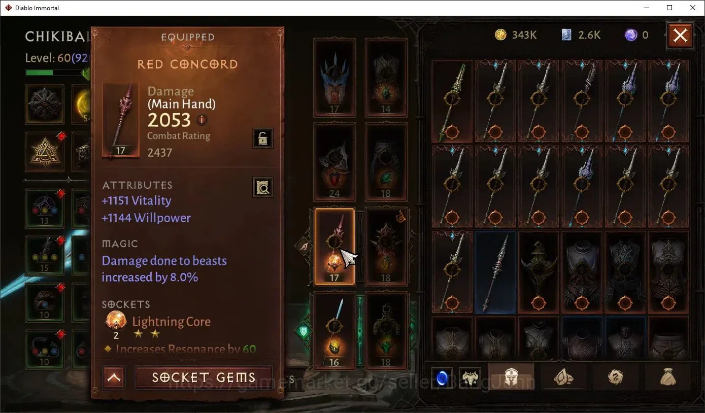 Diablo Immortal Accounts Others SEA - Verathiel |60 (920) Blood Knight - Maledictor |CR 45k |Reso 540|L30 (4*) Stormlost 5