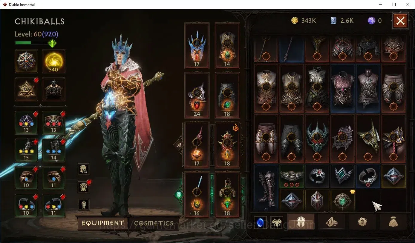 Diablo Immortal Accounts Others SEA - Verathiel |60 (920) Blood Knight - Maledictor |CR 45k |Reso 540|L30 (4*) Stormlost 6