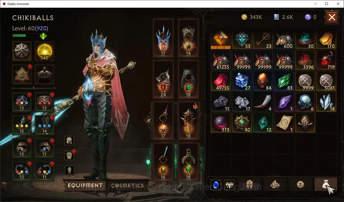 Diablo Immortal Accounts Others SEA - Verathiel |60 (920) Blood Knight - Maledictor |CR 45k |Reso 540|L30 (4*) Stormlost 8