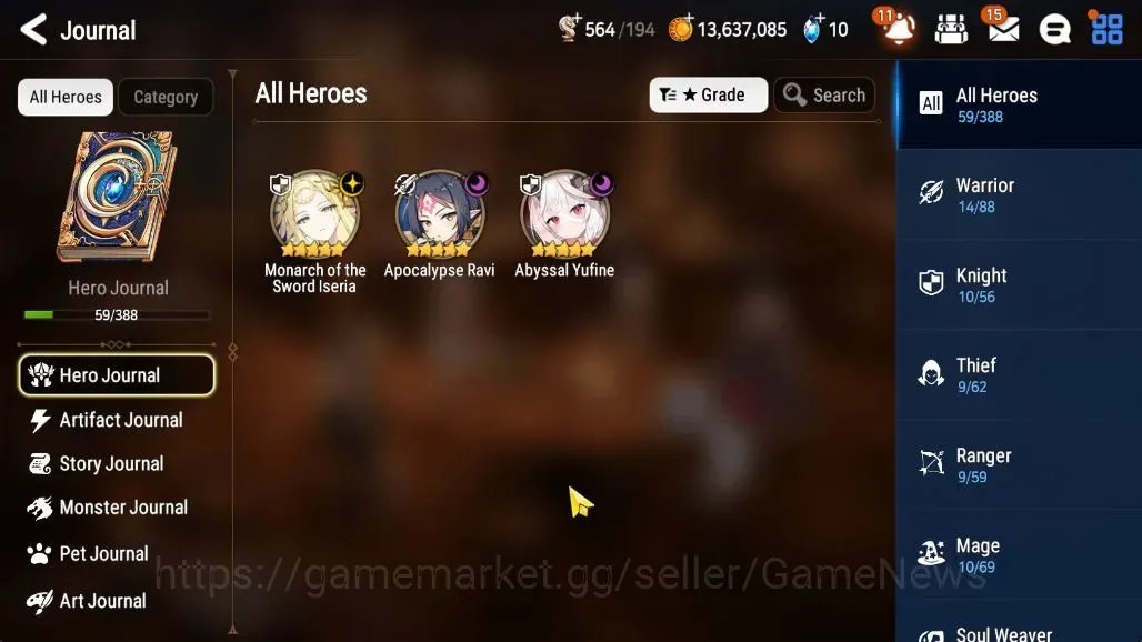 Epic Seven Accounts High-End GLOBAL UnVerif|NewEra| 3 ML(Monarch Sword Iseria,Apoc Ravi,Abys Yufine)+Cecilia,Iseria,etc|4,9K 1