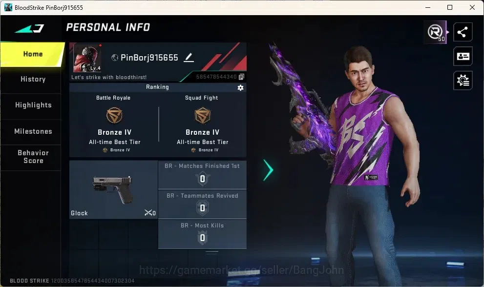Blood Strike Accounts Others ASIA | 2 Eternal Gun: M4A1-Blight's Embrace Lv1, QBZ95-Whisper Lv2|1 Ultra Melee|1 Epic Name 1