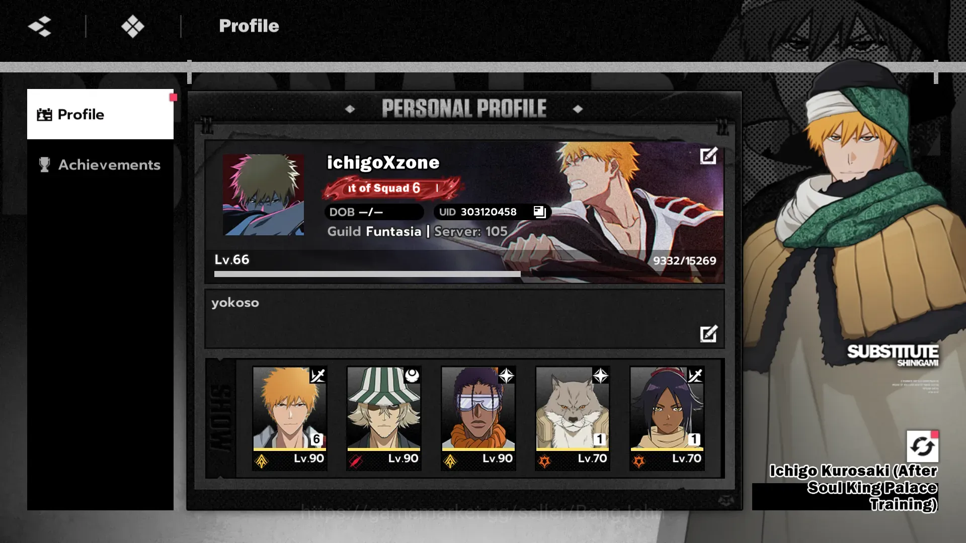 BLEACH: Soul Resonance Accounts Nuverse SEA |Lv 66|6 SSR 5 Sign (IchigoDZ B6,Byakuya B1,Komamura B1,Yoruichi 1
