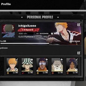 BLEACH: Soul Resonance Accounts Nuverse SEA |Lv 66|6 SSR 5 Sign (IchigoDZ B6,Byakuya B1,Komamura B1,Yoruichi